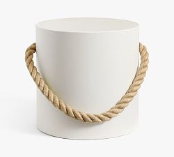 Open Box: Coastal Concrete &amp; Rope Outdoor Round Side Table (16") - White