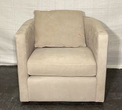 Open Box: Ayden Barrel Leather Swivel Armchair - Nubuck Wheat