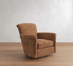 Open Box: Irving Roll Arm Leather Swivel Glider without Nailheads - Keystone Nut