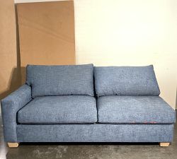 Open Box: PB Comfort Modern Square Arm Upholstered Right Loveseat - Performance Heathered Tweed Indigo, Seadrift
