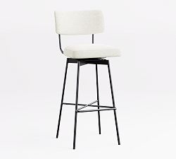 Open Box: Maison Upholstered Swivel Bar Stool (31") - Performance Heathered Basketweave Alabaster White, Antique Bronze Legs