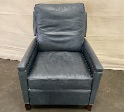 Open Box: Tyler Square Arm Leather Manual Recliner without Nailheads, Tall (41") - Statesville Indigo, Espresso Feet