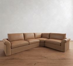 Westwood Roll Arm Leather 3-Piece Wedge Sectional (131")