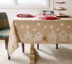 Gingerbread Village Embroidered Cotton Outdoor Oilcloth