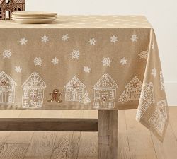 Gingerbread Village Embroidered Cotton Outdoor Oilcloth