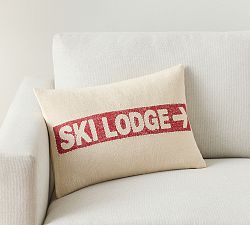 Ski Lodge Embroidered Lumbar Pillow Cover