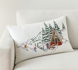 Skier Embroidered Lumbar Pillow Cover