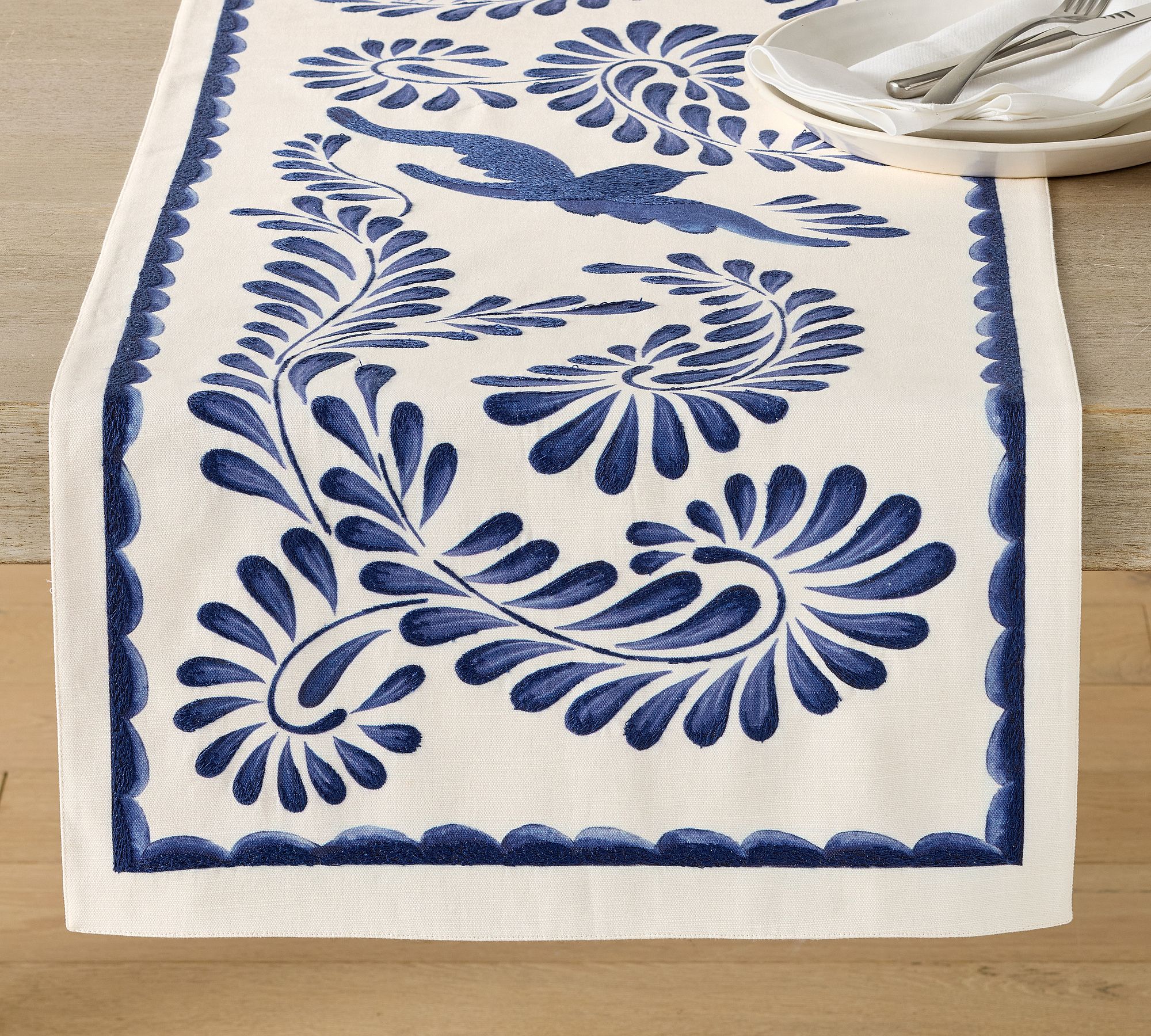 Puebla Embroidered Organic Cotton Table Runner