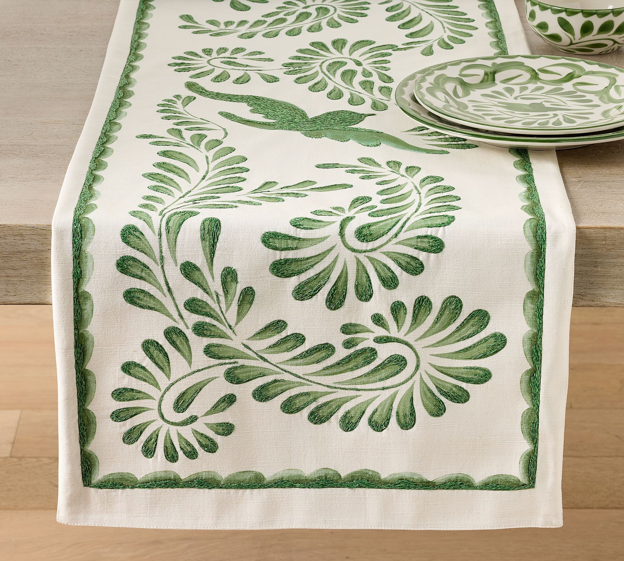 Puebla Embroidered Organic Cotton Table Runner - thumbnail 2