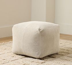 Open Box: Pieced Suede Pouf (18"Sq x 14"H) - Suede Leather Stone