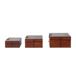 Leather Nesting Jewelry Boxes with Brass Closure, Set of 3