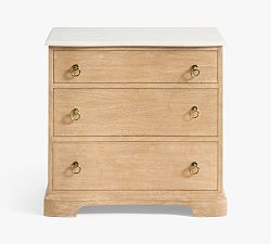 Open Box: Scarlett Marble Nightstand (28") - Marble Top, Weathered Wheat Base, Brass Pulls