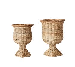 Handwoven Rattan Urn, Set of 2