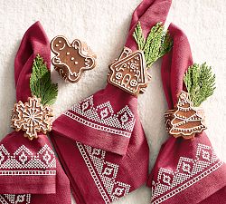 Gingerbread Stoneware Napkin Rings - Mixed Set of 4