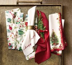Nostalgic Christmas Icon Embroidered Cotton Twill Napkins - Set of 4