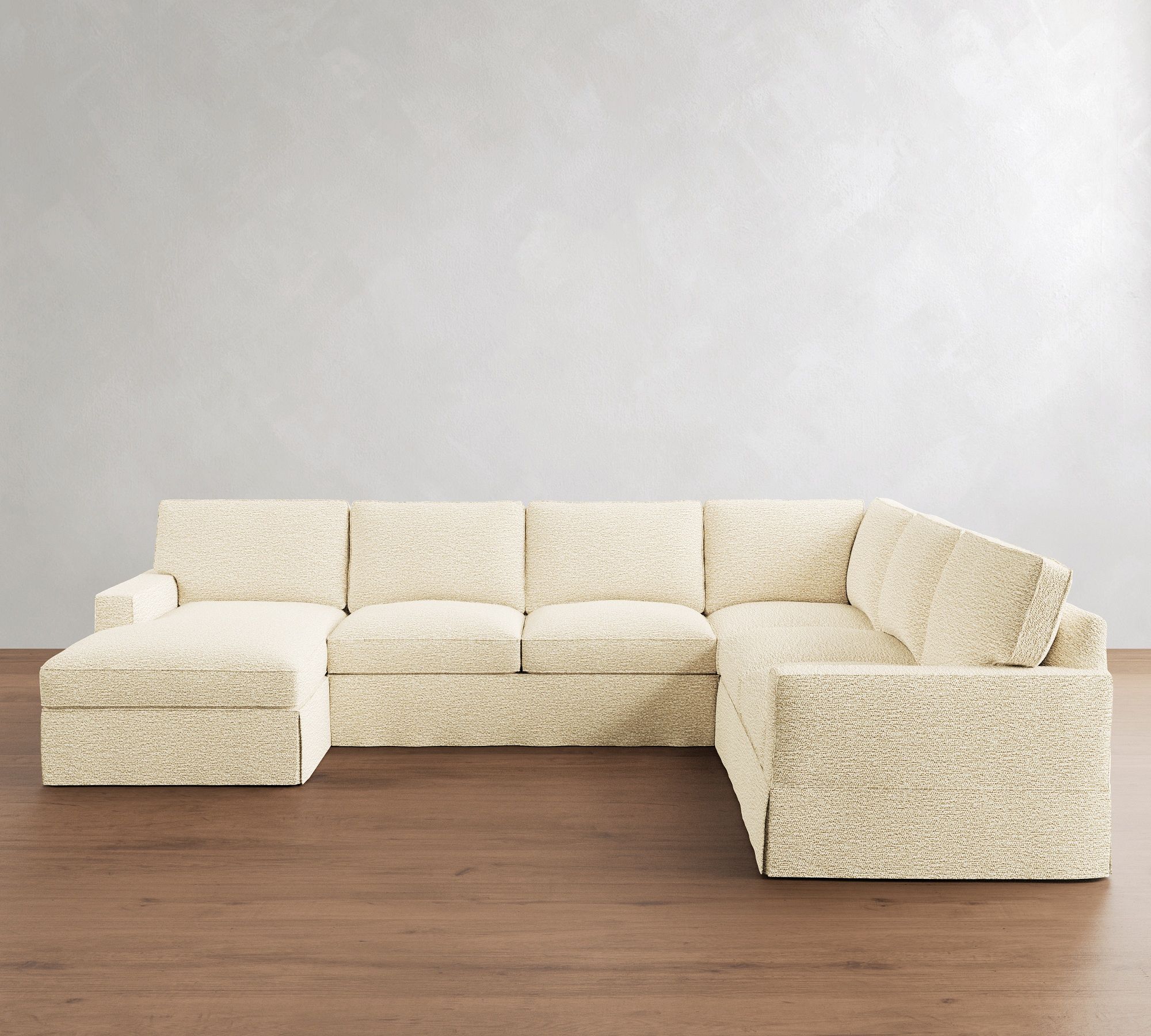 PB Comfort Square Arm Slipcovered L-Shaped Chaise Sectional (135")