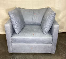 Open Box: Ayden Barrel Arm Leather Grand Swivel Chair (40") - Keystone Azure