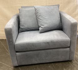 Open Box: Ayden Barrel Arm Leather Grand Swivel Chair (40") - Keystone Azure