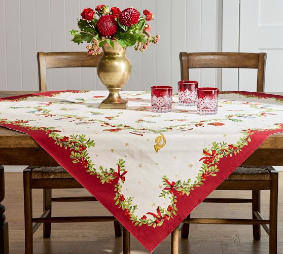 Nostalgic Christmas Embroidered Cotton Table Throw
