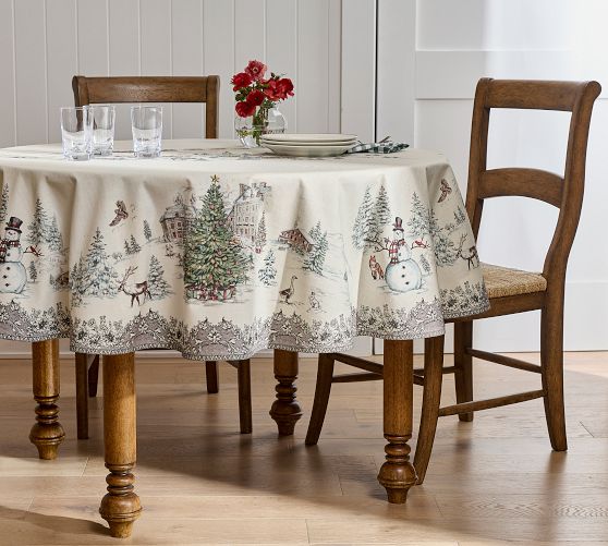 Vintage Christmas Round Cotton Tablecloth