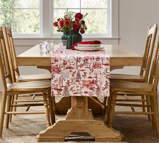 Woodland Stag Embroidered Cotton Table Runner