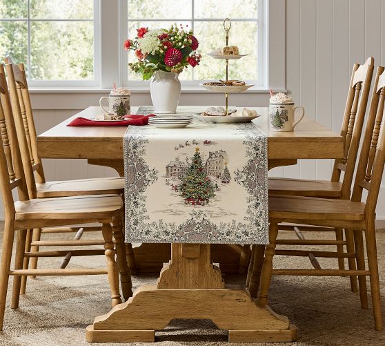 Vintage Christmas Embroidered Cotton Table Runner