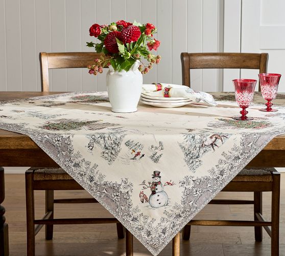 Vintage Christmas Embroidered Cotton Table Throw