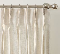 Open Box: Belgian Flax Linen Triple Pinch Pleat Light Filtering Curtain (50"W x 96"L) - Flax