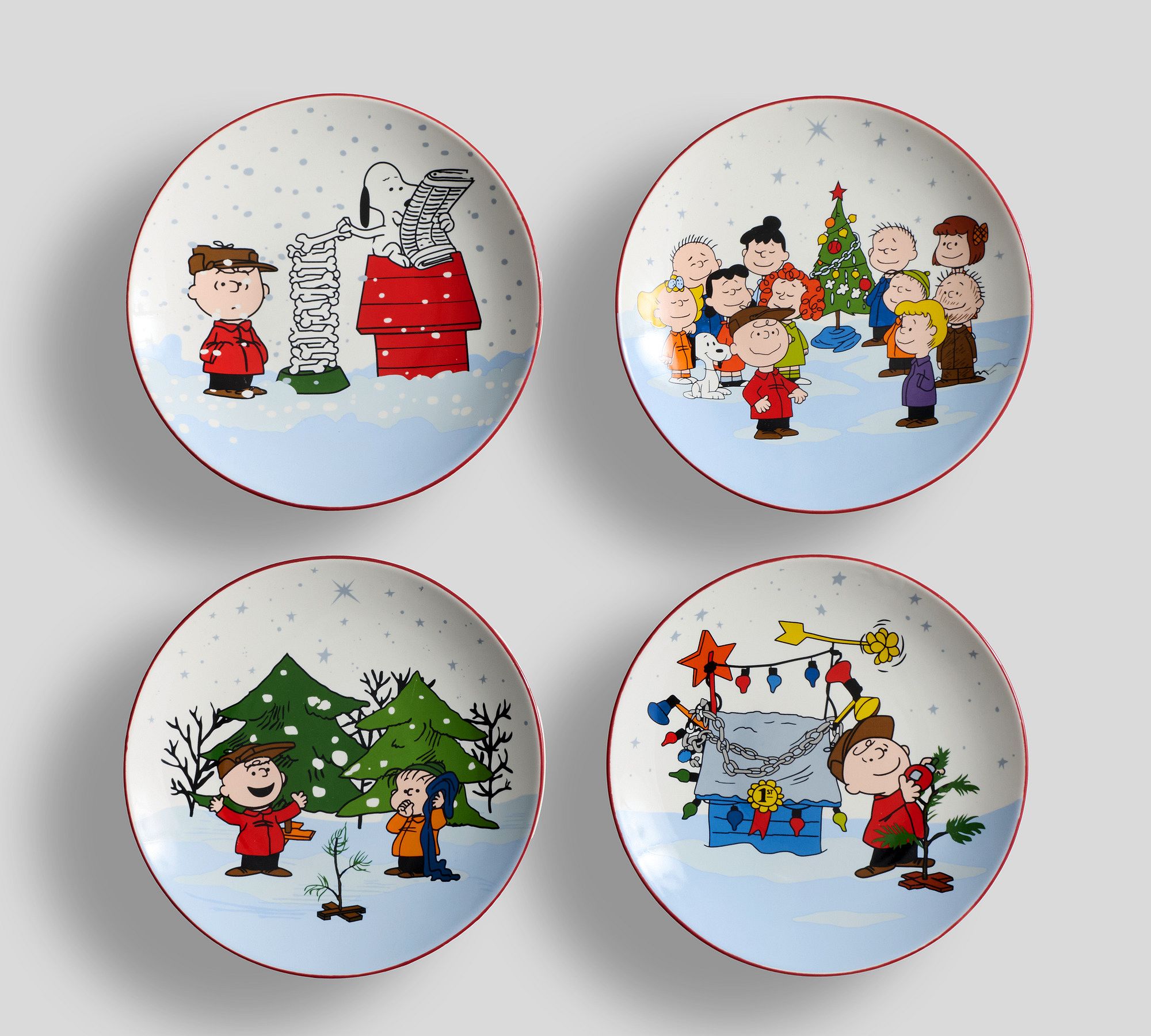 Peanuts™ Charlie Brown Christmas Stoneware Appetizer Plates - Mixed Set of 4