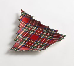 Stewart Plaid Stoneware Tree Serving Platter
