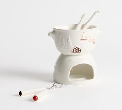 Whistler Chalet Embossed Stoneware Fondue Pot