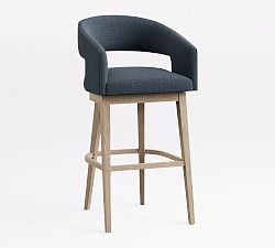 Open Box: Baldwin Upholstered Open Back Swivel Bar Stool - (31"H) - Performance Heathered Tweed Indigo, Seadrift