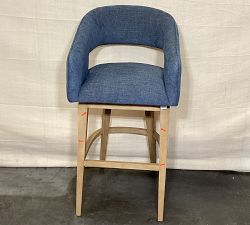 Open Box: Baldwin Upholstered Open Back Swivel Bar Stool - (31"H) - Performance Heathered Tweed Indigo, Seadrift