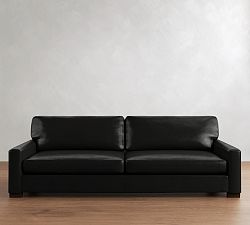 Open Box: Turner Square Arm Leather Grand Sofa without Nailheads (104"W x 44"D), 2x2 - Vintage Midnight, Dark Walnut