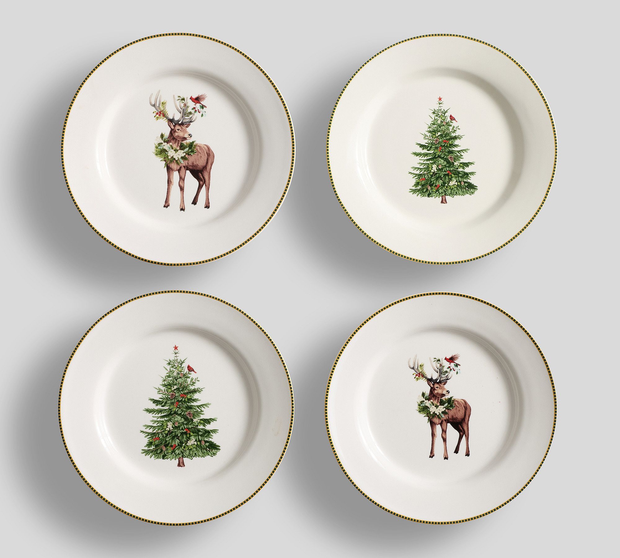 Stag & Spruce Stoneware Appetizer Plates - Mixed Set of 4