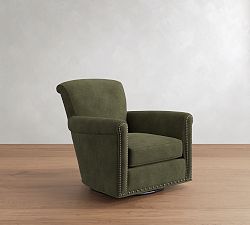 Open Box: Irving Roll Arm Leather Swivel Armchair with Nailheads (33") - Keystone Moss