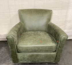 Open Box: Irving Roll Arm Leather Swivel Armchair with Nailheads (33") - Keystone Moss
