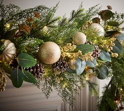 Faux Lit Rustic Glam Ornament Wreath &amp; Garland