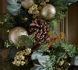 Faux Lit Rustic Glam Ornament Wreath &amp; Garland