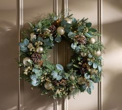 Faux Lit Rustic Glam Ornament Wreath &amp; Garland