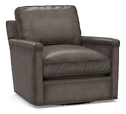 Open Box: Tyler Square Arm Leather Swivel Chair without Nailheads (36") - Burnished Wolf Gray