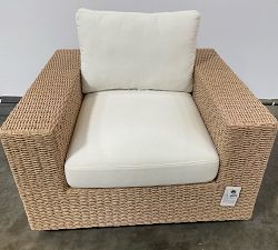 Open Box: Kostas Wicker Swivel Outdoor Lounge Chair - High Performance Heathered Canvas White, Sand