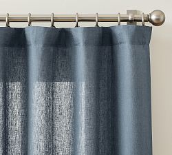 Open Box: Belgian Flax Linen Unlined Curtain (50"W x 84"L) - Steel Blue