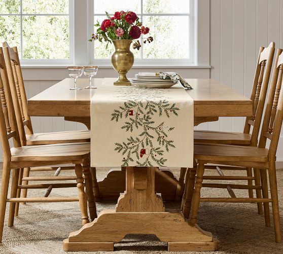Holly Icon Embroidered Cotton Table Runner