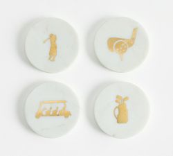 Marble Inlay Golf Coasters - Mixed Set of 4