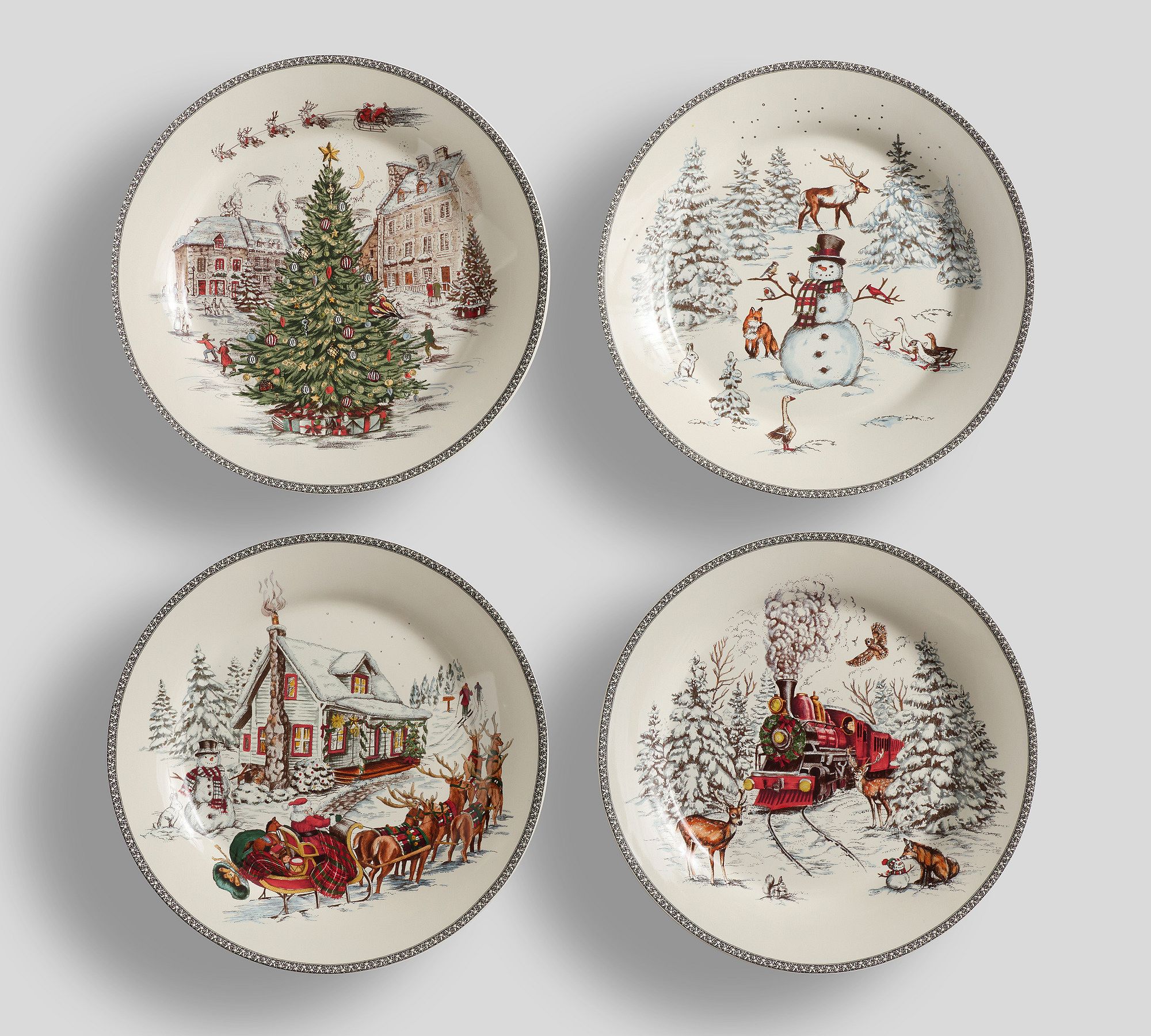 Vintage Christmas Stoneware Salad Plates - Mixed Set of 4