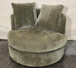 Open Box: Balboa Swivel Armchair (40"), Poly Fill - Rustic Chenille Dark Moss
