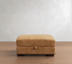 Open Box: Turner Leather Storage Ottoman with Nailheads - Keystone Sandstone