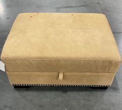 Open Box: Turner Leather Storage Ottoman with Nailheads - Keystone Sandstone