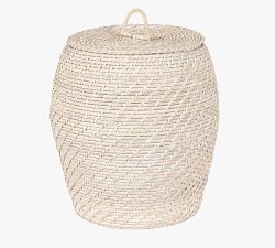Bruno White Rattan Baskets With Lids, Set of 2